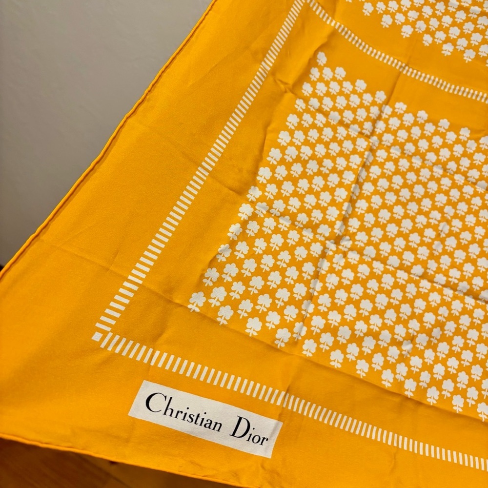 CHRISTIAN DIOR Rare Vintage Christian Dior Golden Silk Scarf 32” Paris Made - Picture 5 of 10